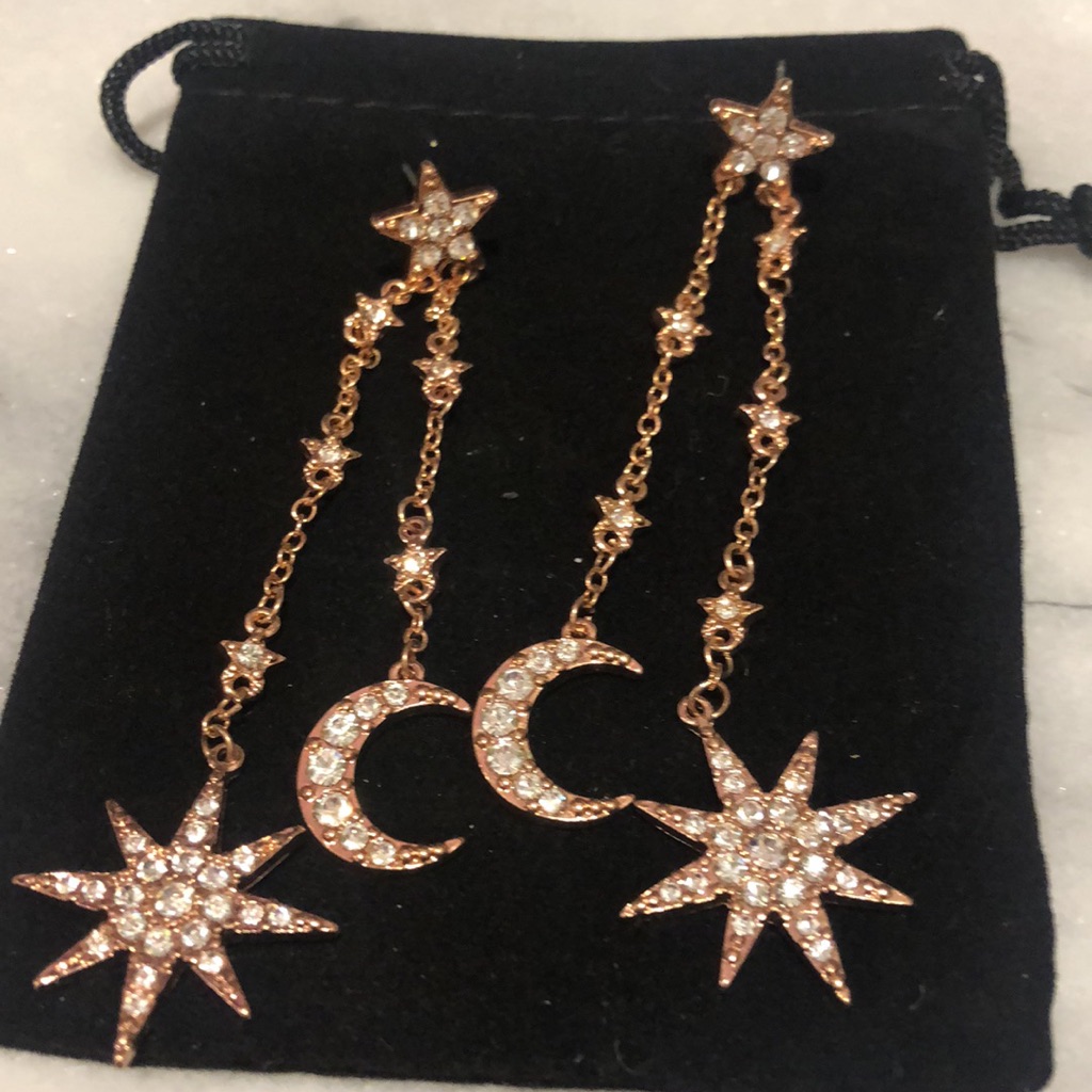 Starry Night Long Earrings Yellow Or Rose Gold-Boutique 16$